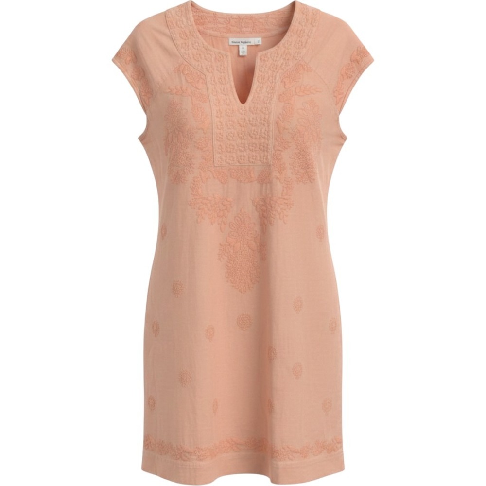 Roller Rabbit Faith shift Dress Coral Embroidered Cotton L Boho Feminine peasant